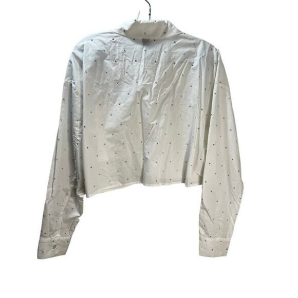 NWT Forever 21 Embellished White Crop‎ Shirt Large - Picture 2 of 6